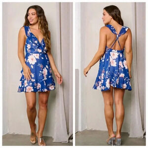 NWT Soieblu blue floral mini dress Sizes Small, Medium, Large Ruffles Summer